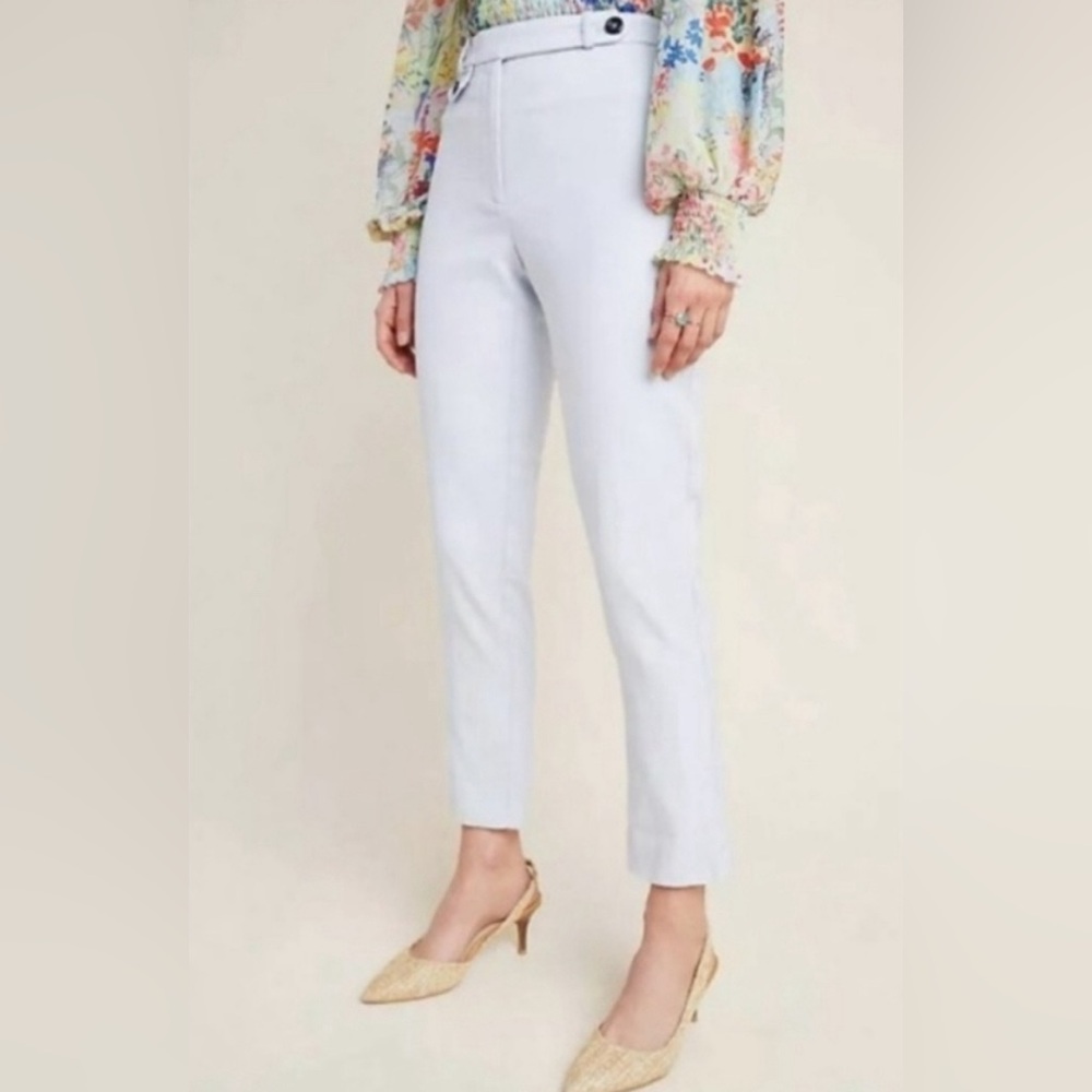 Anthropologie blue linen cropped pant